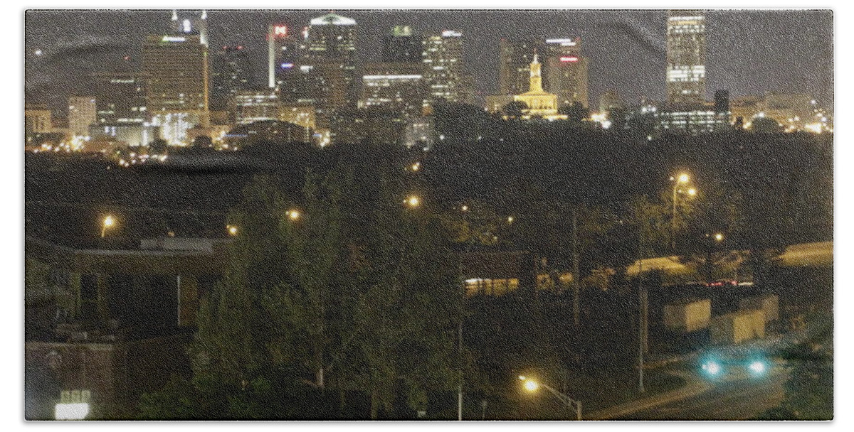 Nashville Beach Towel featuring the photograph Nashville Skyline at Night by Valerie Collins