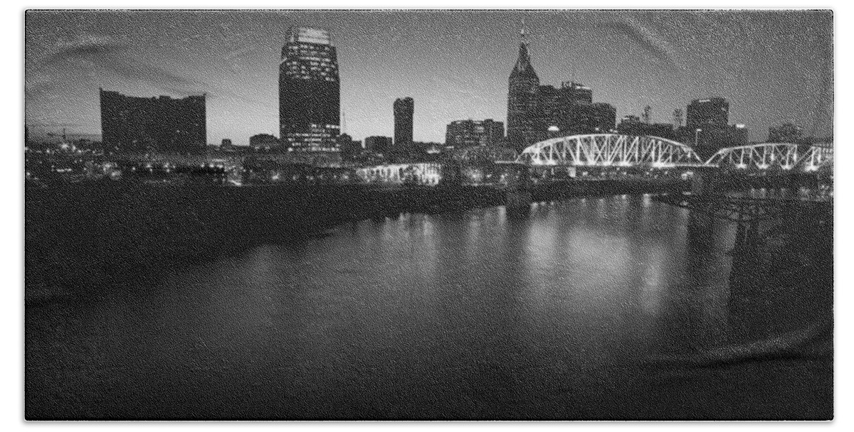 Nashville Beach Towel featuring the photograph Nashville Skyline Black and White by John Magyar Photography