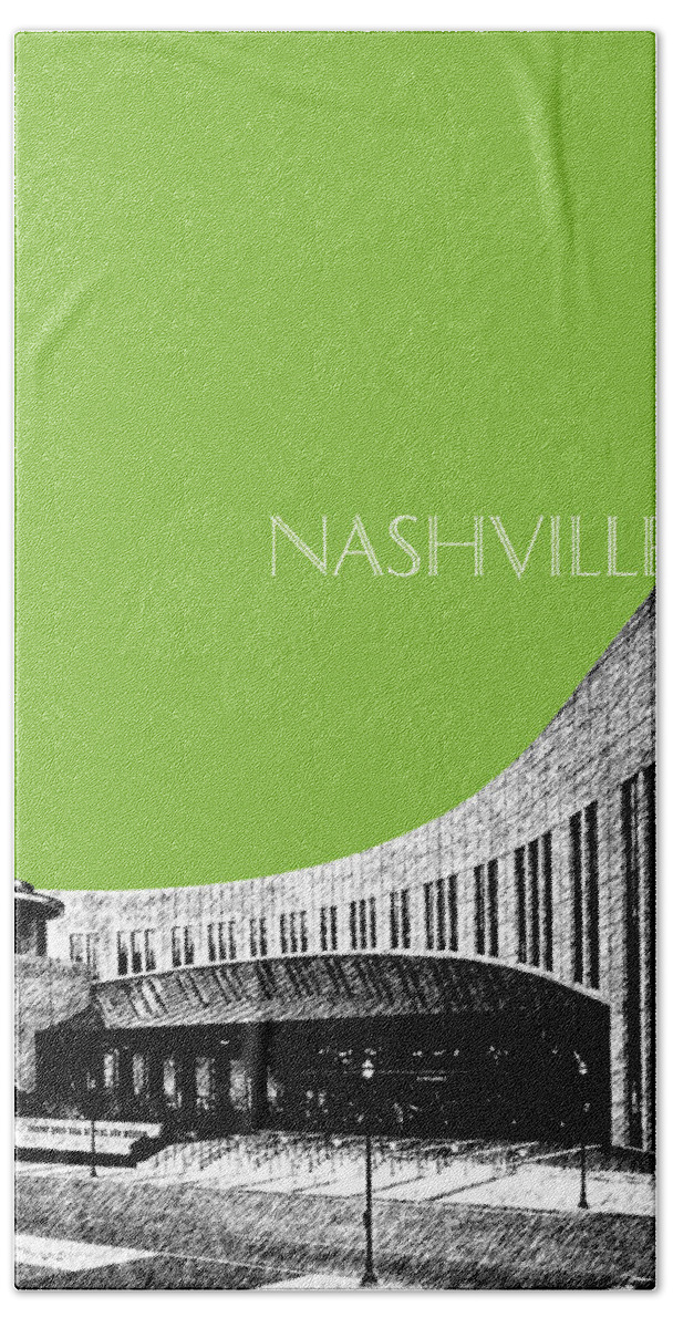 Architecture Beach Towel featuring the digital art Nashville Skyline Country Music Hall of Fame - Olive by DB Artist