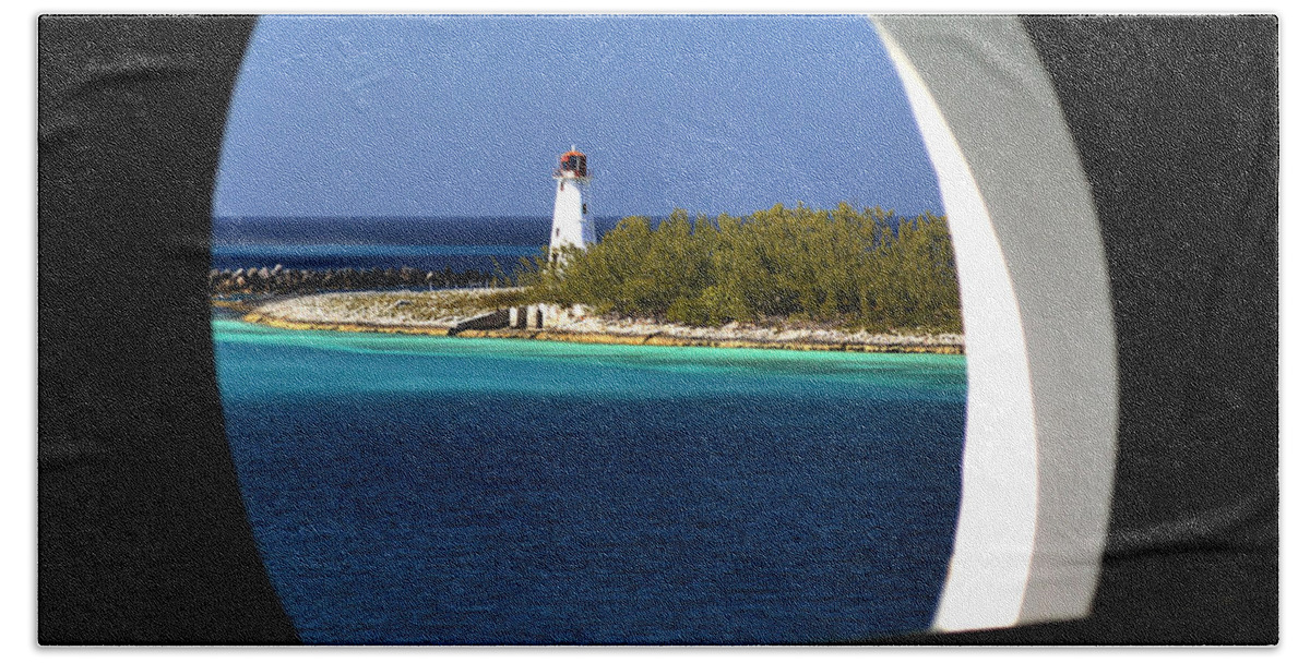 Nassau Lighthouse Beach Sheet featuring the photograph Nassau Lighthouse Porthole View by Bill Swartwout