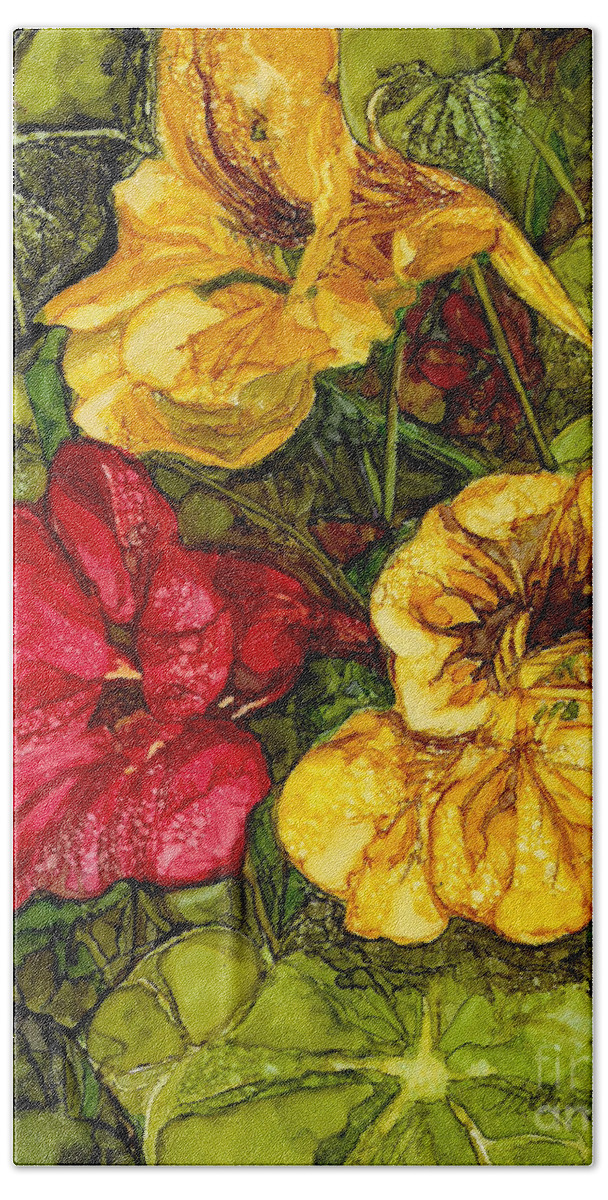 Florals Beach Towel featuring the painting Nasturtium by Vicki Baun Barry