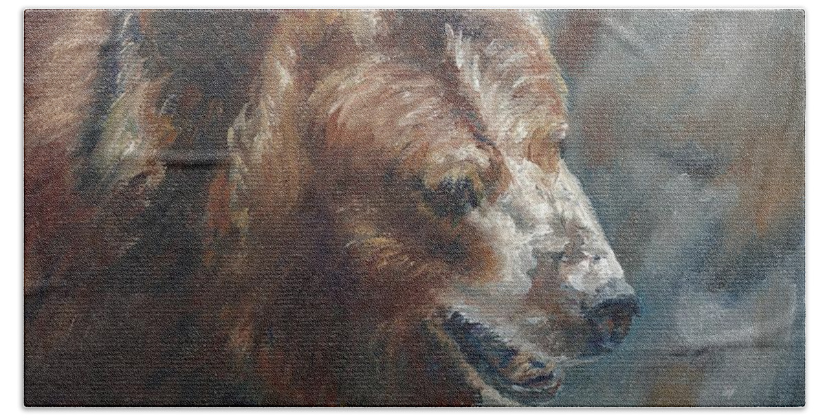 Bear Beach Sheet featuring the painting Nate - the Bear by Lori Brackett