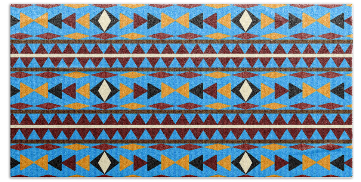 Navajo Beach Towel featuring the mixed media Navajo Blue Pattern by Christina Rollo