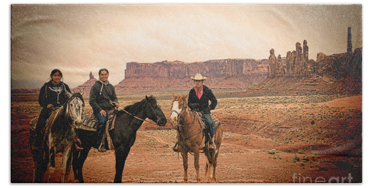 Red Soil Beach Towel featuring the photograph Navajo Riders by Jim Garrison