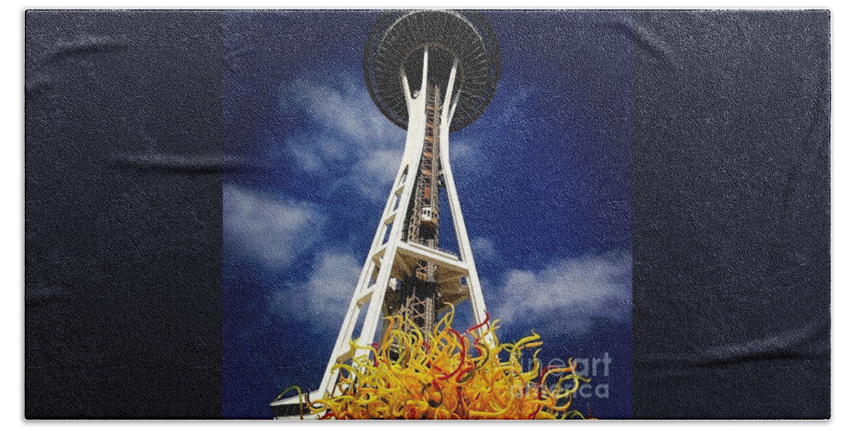 Space Needle Beach Towel featuring the photograph Needle and Glass by Denise Railey