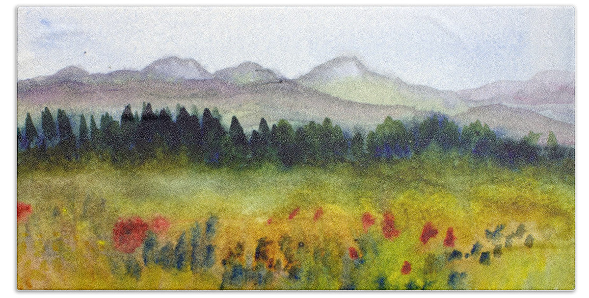 Beautiful Beach Sheet featuring the painting NEK Mountains and Meadows by Donna Walsh
