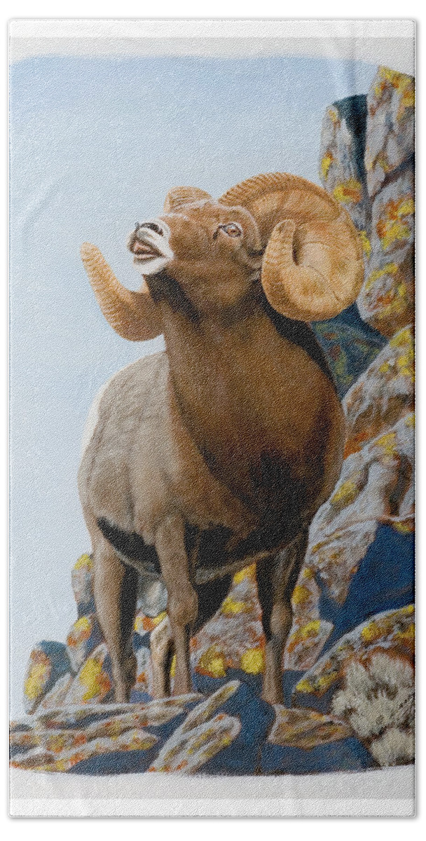 Nevada Beach Towel featuring the painting Nevada Rocky Mountain Bighorn by Darcy Tate