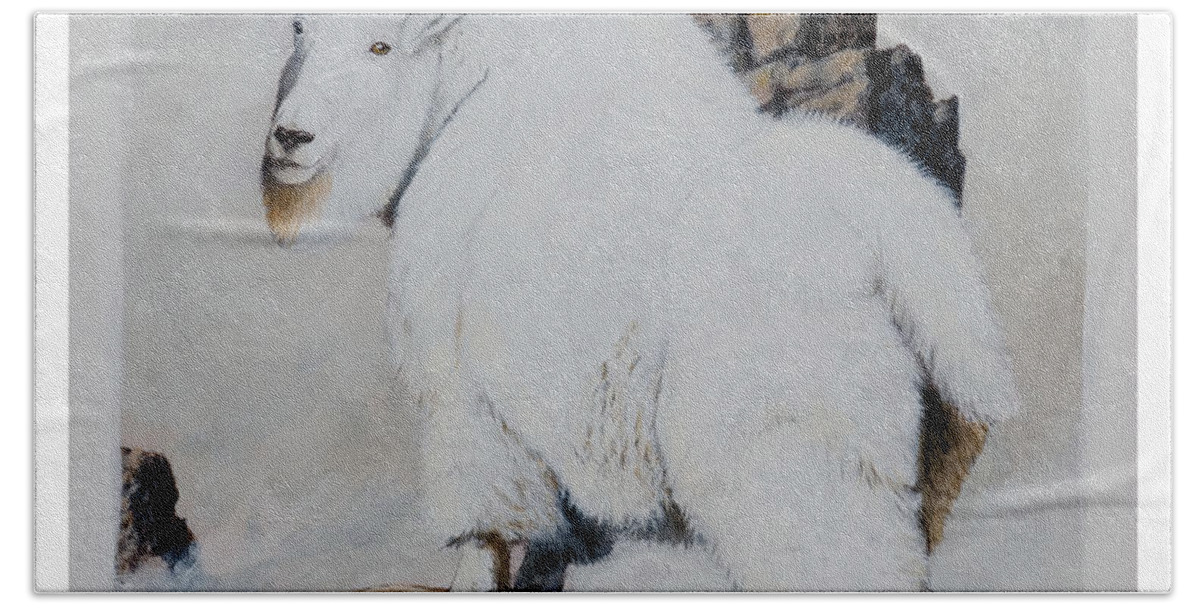 Nevada Beach Towel featuring the painting Nevada Rocky Mountain Goat by Darcy Tate