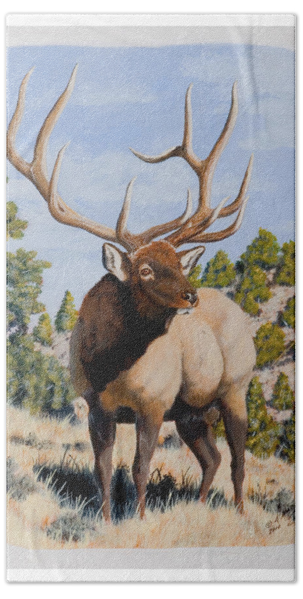 Nevada Beach Towel featuring the painting Nevada Typical Elk by Darcy Tate