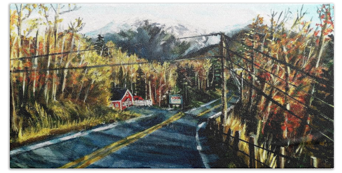 Road Beach Towel featuring the painting New England Drive by Shana Rowe Jackson