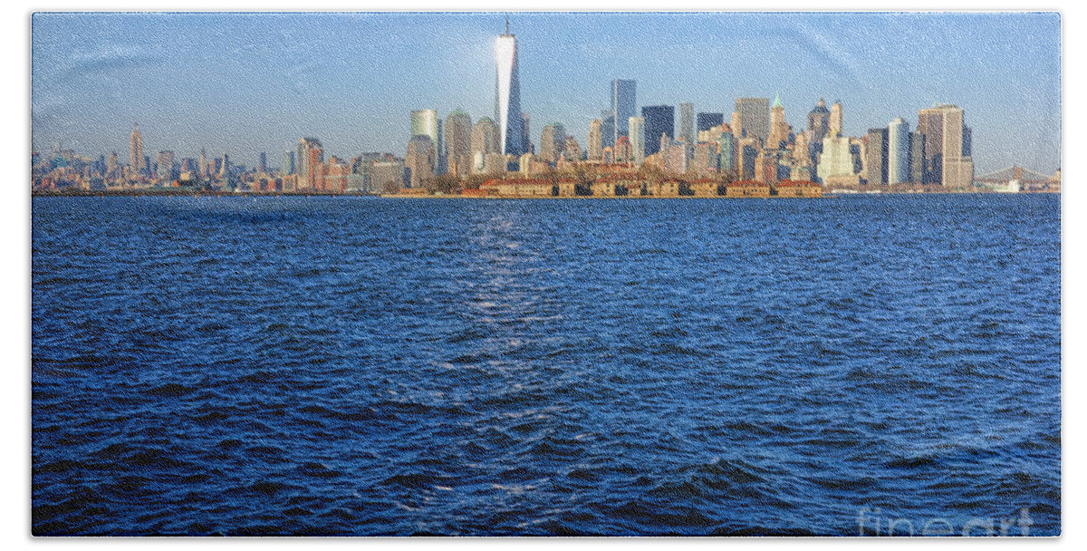New York City Beach Towel featuring the photograph New Light on the Water by Olivier Le Queinec
