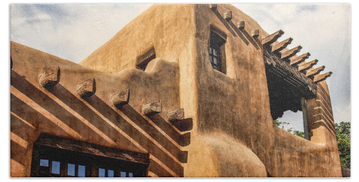 Santa Fe Plaza Beach Towel featuring the photograph New Mexico Museum of Art by Diana Powell