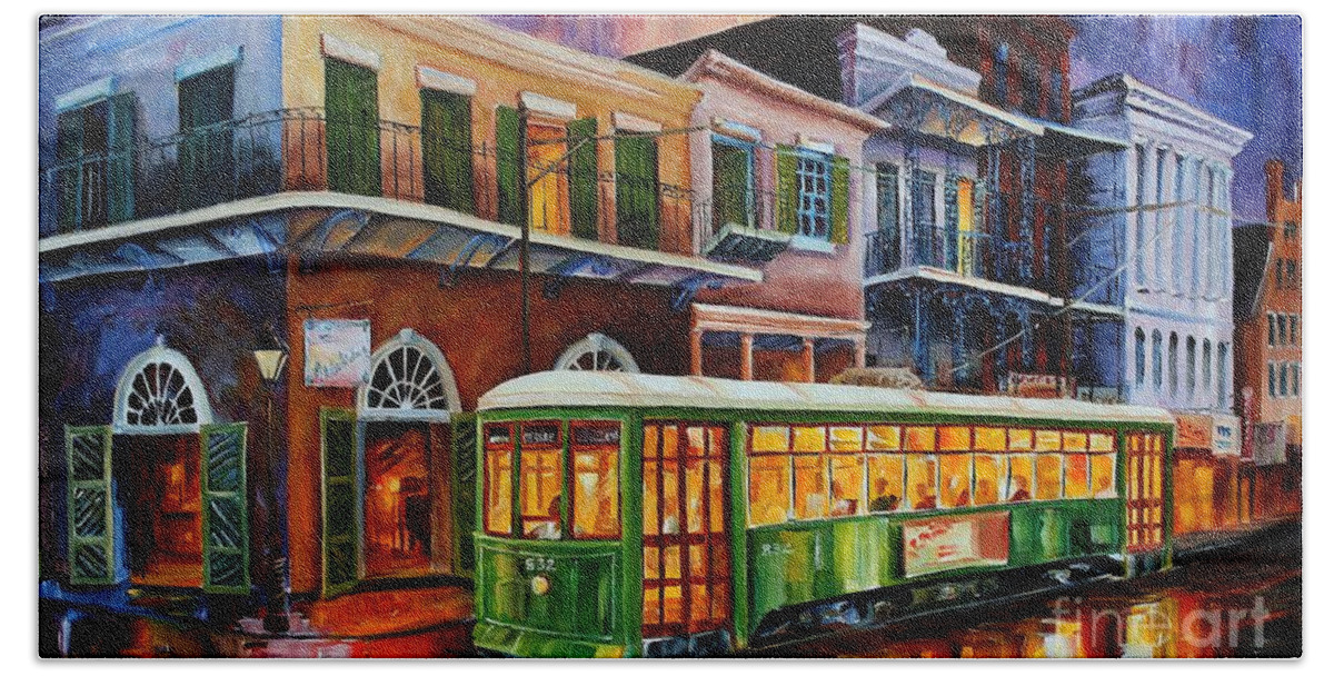 New Orleans Beach Sheet featuring the painting New Orleans Old Desire Streetcar by Diane Millsap