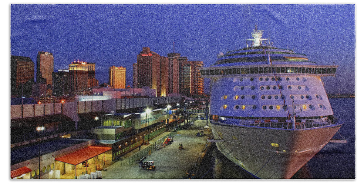 New Orleans Beach Sheet featuring the photograph New Orleans Skyline with the Voyager of the Seas by Jason Politte