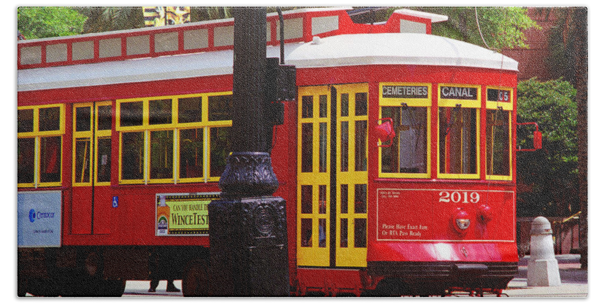 America Beach Towel featuring the photograph New Orleans Trolley by Frank Romeo