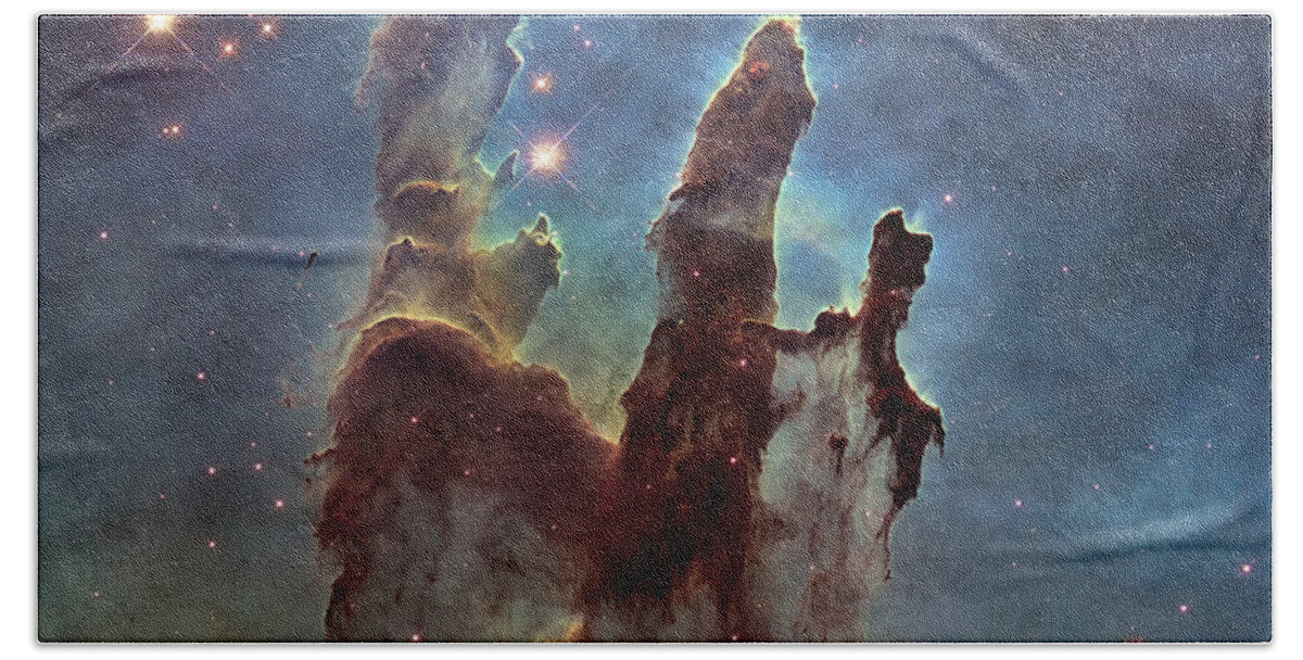 3scape Beach Towel featuring the photograph Hubble Pillars of Creation HD Square by Adam Romanowicz