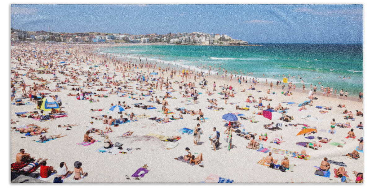 Sydney Beach Towel featuring the photograph New year's day at Bondi beach Sydney Australi by Matteo Colombo