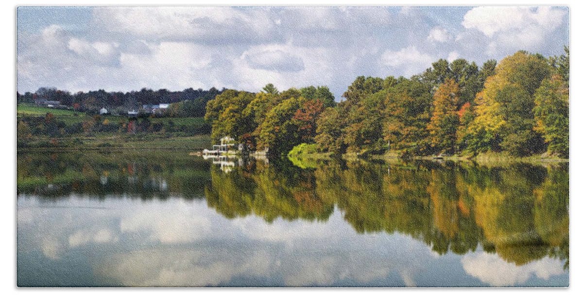 Lake Reflection Beach Sheet featuring the photograph New York Cincinnatus Lake by Christina Rollo