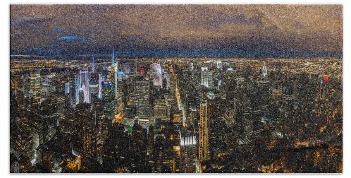 Downtown Beach Towel featuring the photograph New York City by night by Mihai Andritoiu