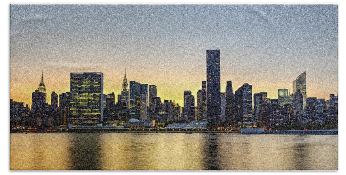 New York City Skyline Beach Towel featuring the photograph New York City Dusk Colors by Susan Candelario