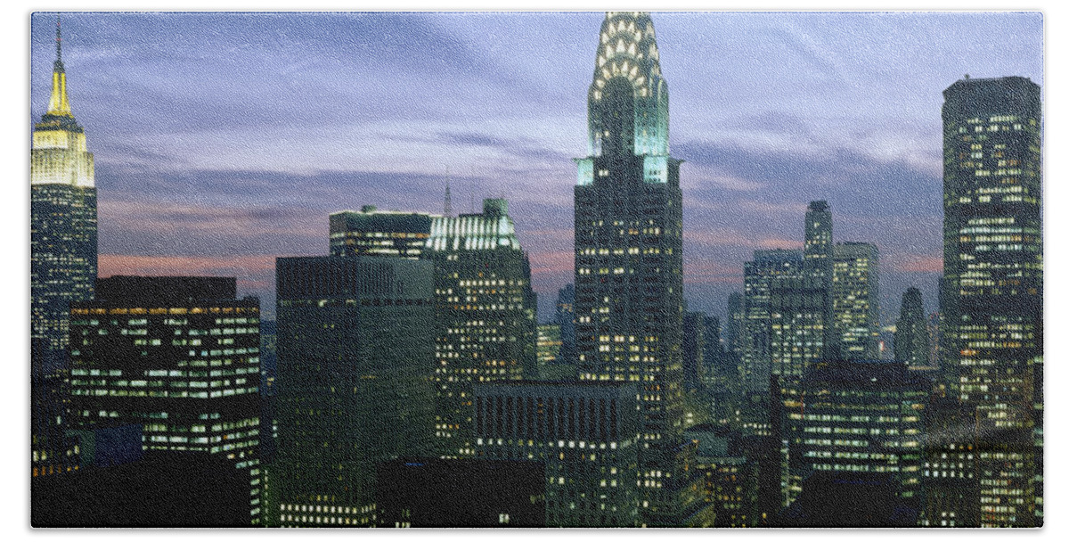 Chrysler Beach Towel featuring the photograph New York City Skyline by Rafael Macia