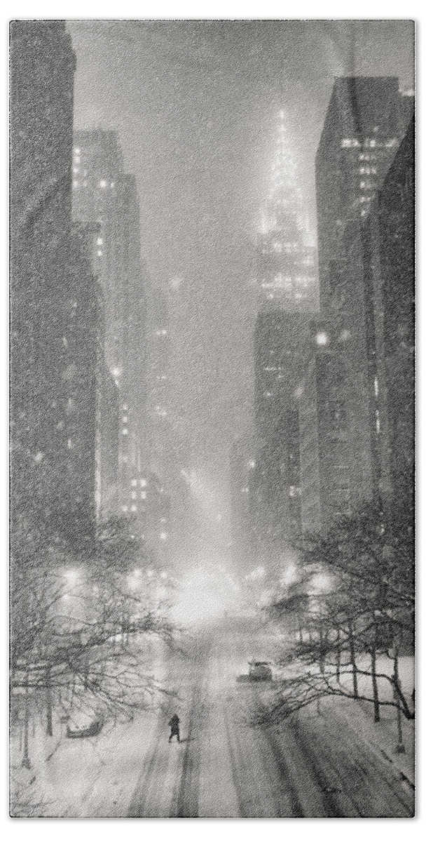 Nyc Beach Towel featuring the photograph New York City - Winter Night Overlooking the Chrysler Building by Vivienne Gucwa