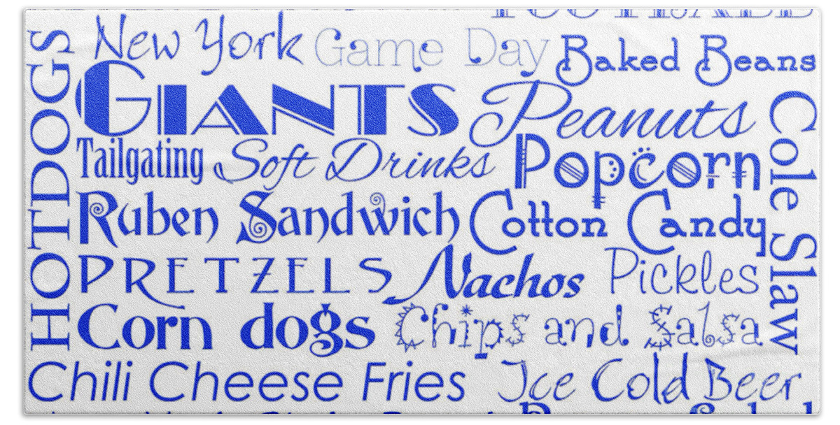 Andee Design Football Beach Towel featuring the digital art New York Giants Game Day Food 1 by Andee Design