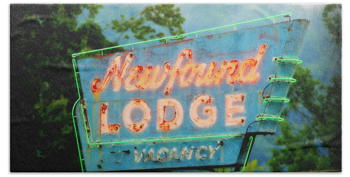 Newfound Lodge Beach Towel featuring the photograph Newfound Lodge Neon by Stephen Stookey