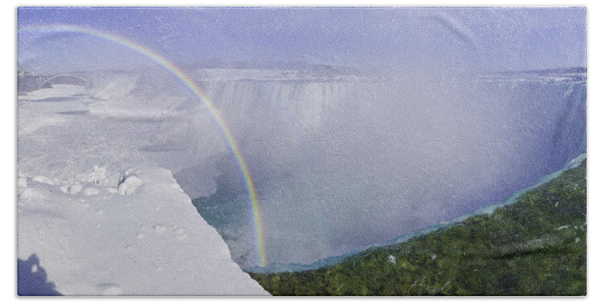 Ice Beach Towel featuring the photograph Niagara Falls with Winter Rainbow by Peter V Quenter