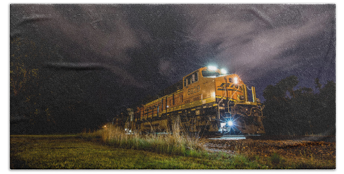 Night Train Beach Towel featuring the photograph Night Train 3 by Aaron J Groen