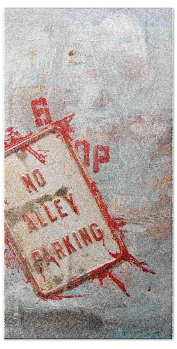 Abstract Beach Towel featuring the mixed media No Alley Parking by GH FiLben