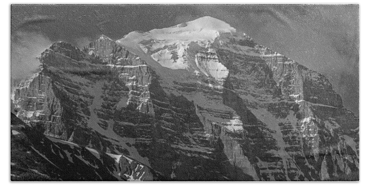 North Face Mt. Temple Beach Sheet featuring the photograph 203553-North Face Mt. Temple BW by Ed Cooper Photography