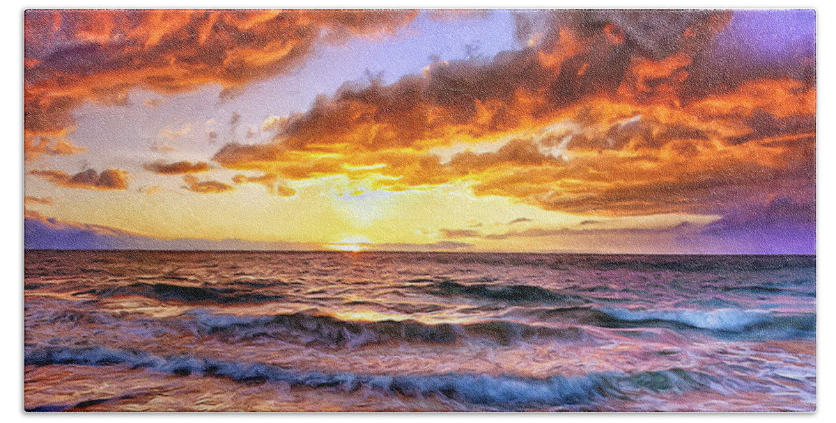 Sunset Beach Towel featuring the painting North Kona Sunset by Dominic Piperata