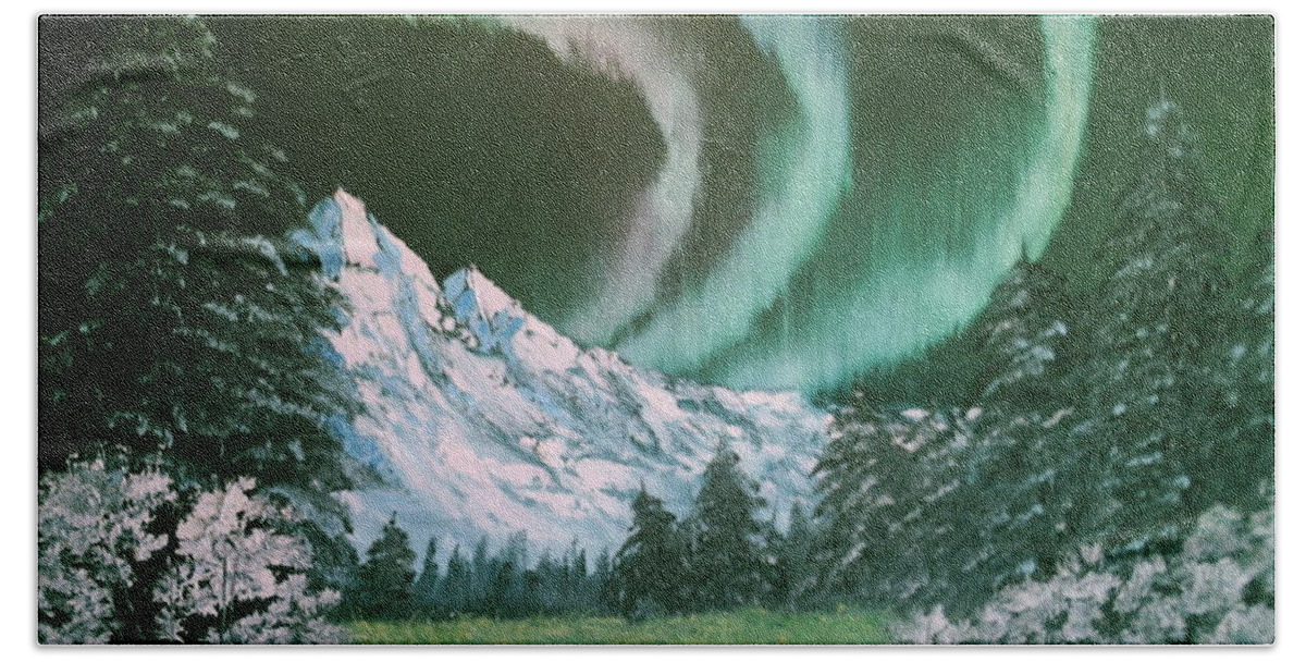 Alaska Beach Towel featuring the painting Northern Lights - Alaska by Jim Saltis