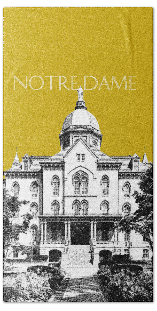 Architecture Beach Towel featuring the digital art Notre Dame University Skyline Main Building - Gold by DB Artist