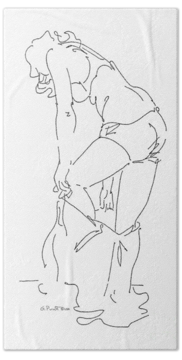 Female Beach Sheet featuring the drawing Nude Female Drawings 1 by Gordon Punt