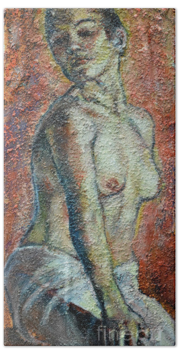 Raija Merila Beach Sheet featuring the painting Nude Lisbeth by Raija Merila