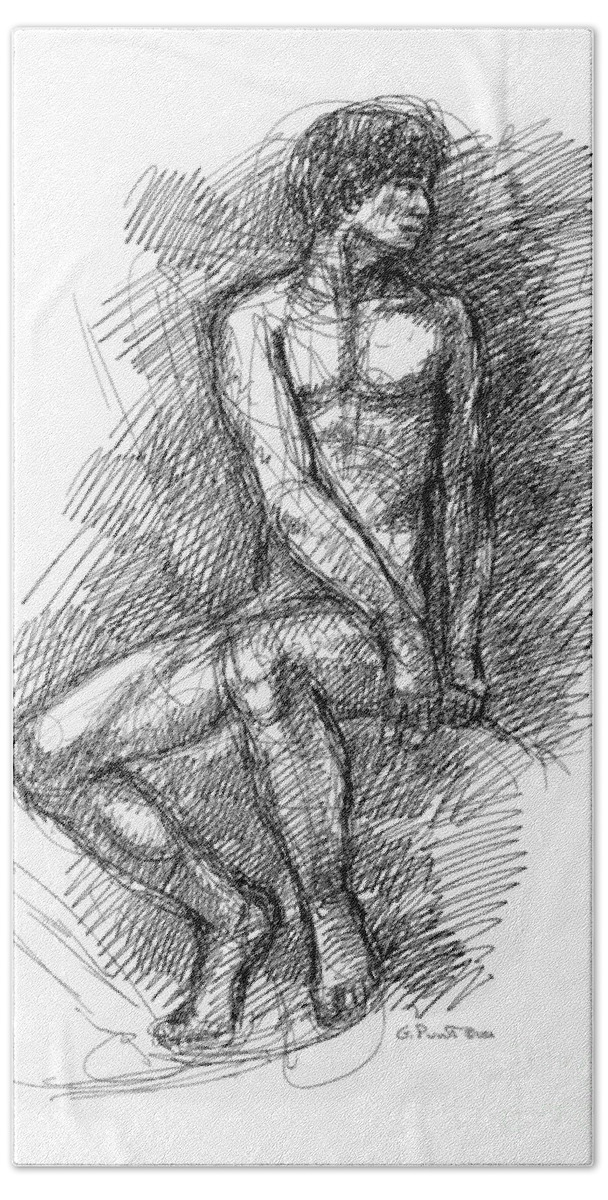 Male Sketches Beach Sheet featuring the drawing Nude Male Sketches 1 by Gordon Punt