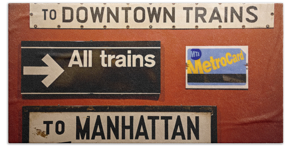 America Beach Towel featuring the photograph NYC Subway Signs by Susan Candelario