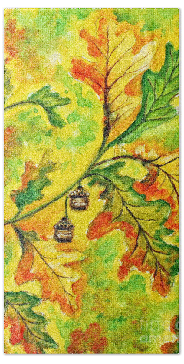Oak Leaves Beach Towel featuring the painting Oak Leaves and Acorns by Kathryn Duncan