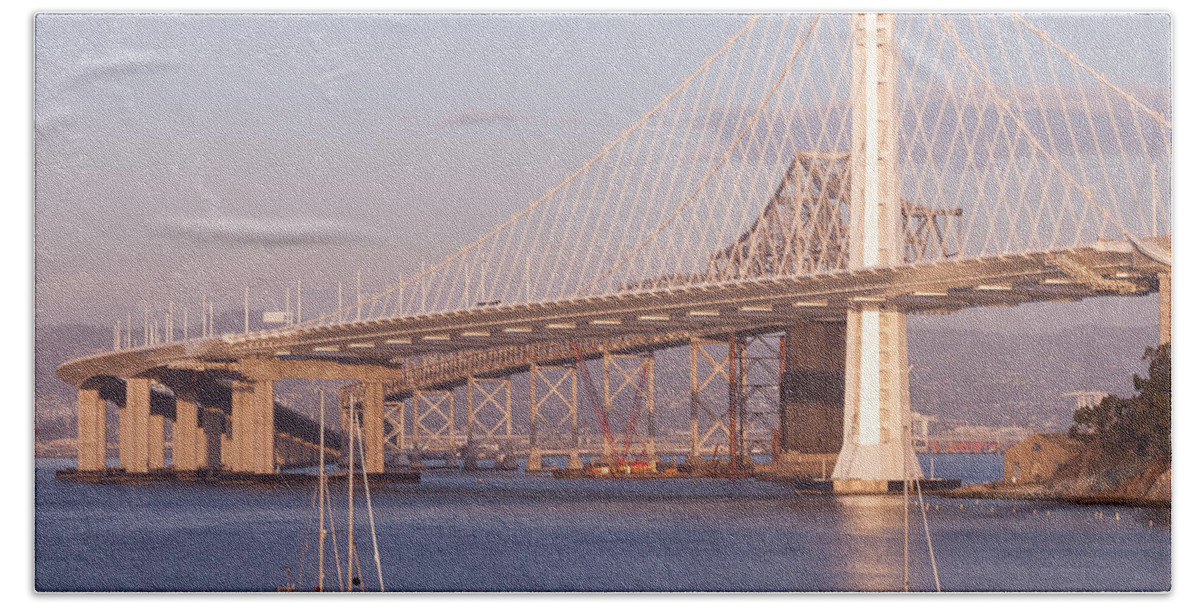 California Beach Sheet featuring the photograph Oakland Bridge by Alexander Fedin