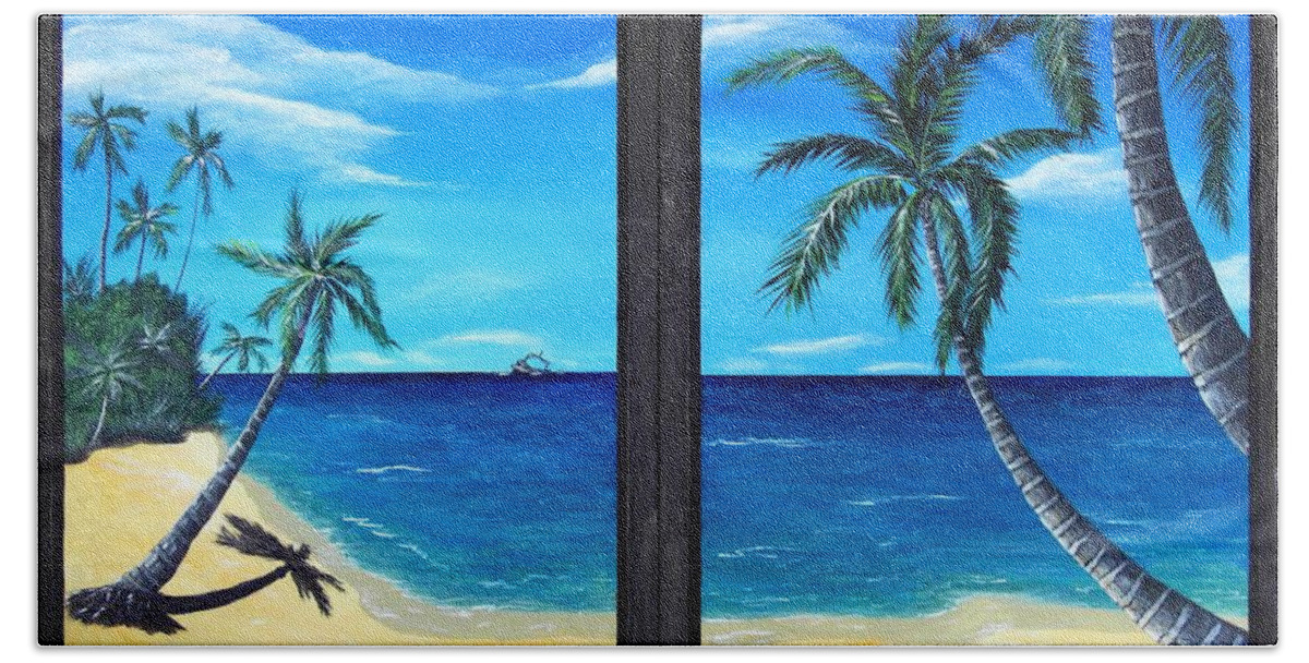 Palm Beach Sheet featuring the painting Ocean View by Anastasiya Malakhova