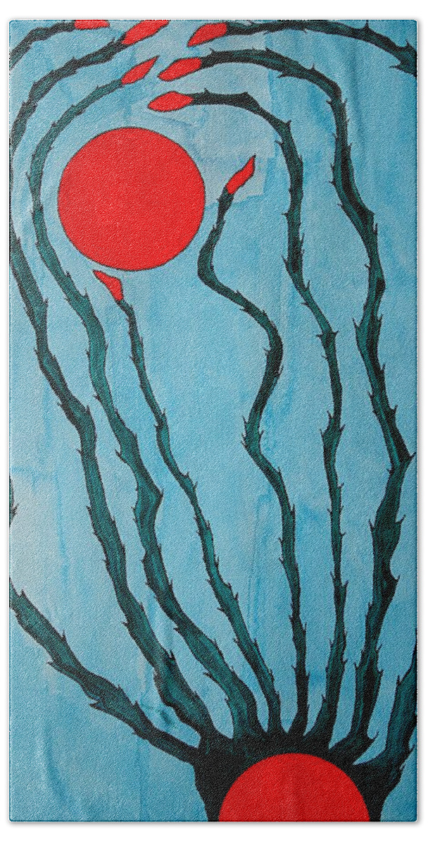 Ocotillo Beach Towel featuring the painting Ocotillo Sunrise original painting by Sol Luckman