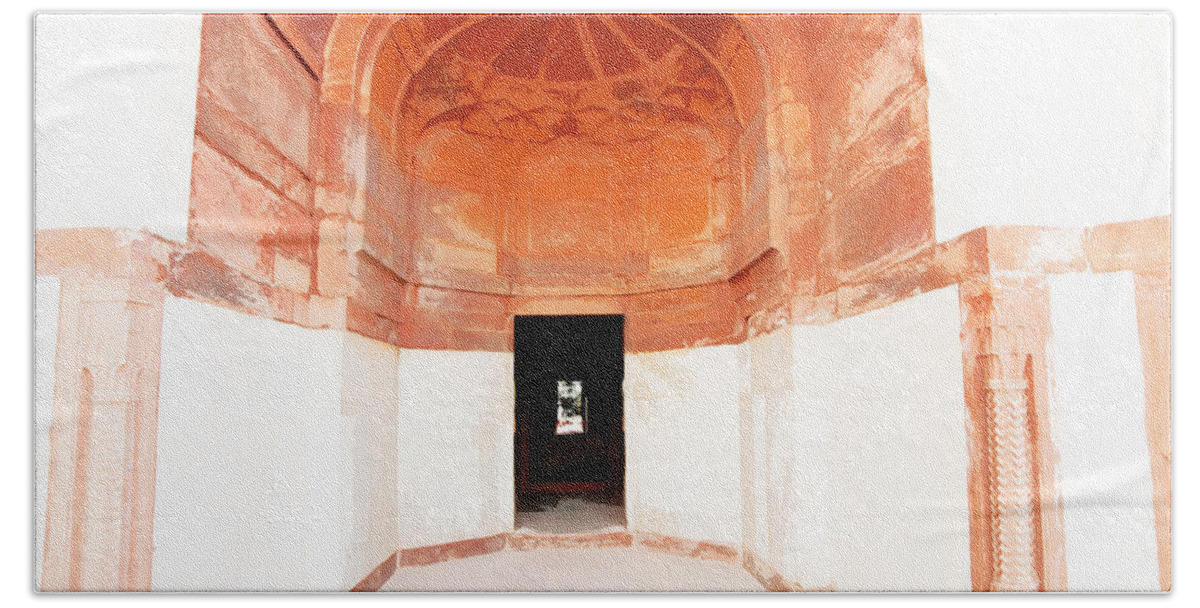 Mughal Beach Sheet featuring the digital art Oil Painting - Doorway in Humayun Tomb by Ashish Agarwal