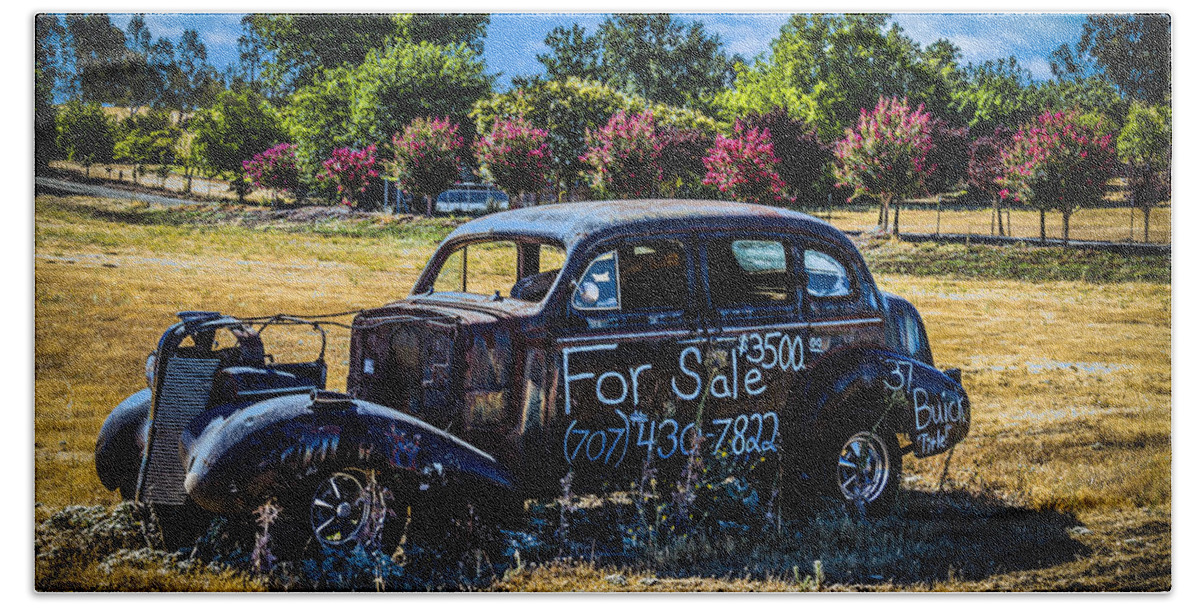 Old Car Beach Towel featuring the photograph Old Car in Field by Bruce Bottomley