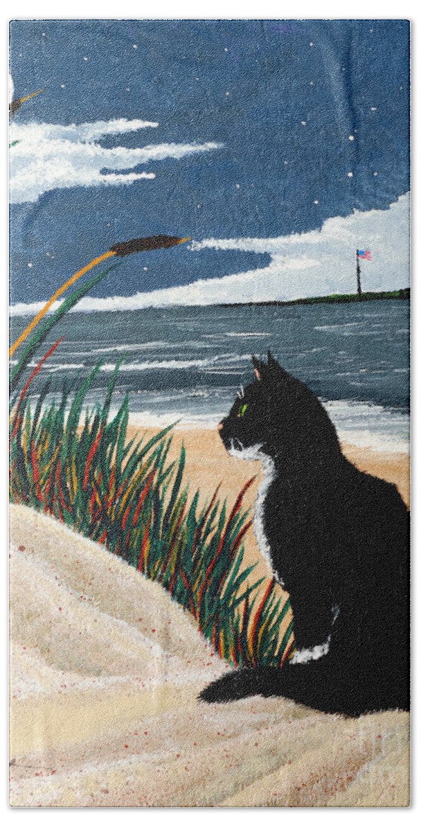 Beach Beach Towel featuring the painting Old Cat and the Sea by Edward Fuller