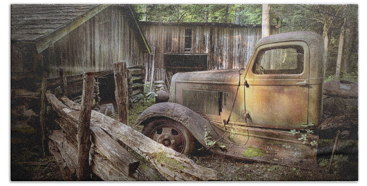 Art Beach Towel featuring the photograph Old Farm Pickup Truck in the Smoky Mountains by Randall Nyhof