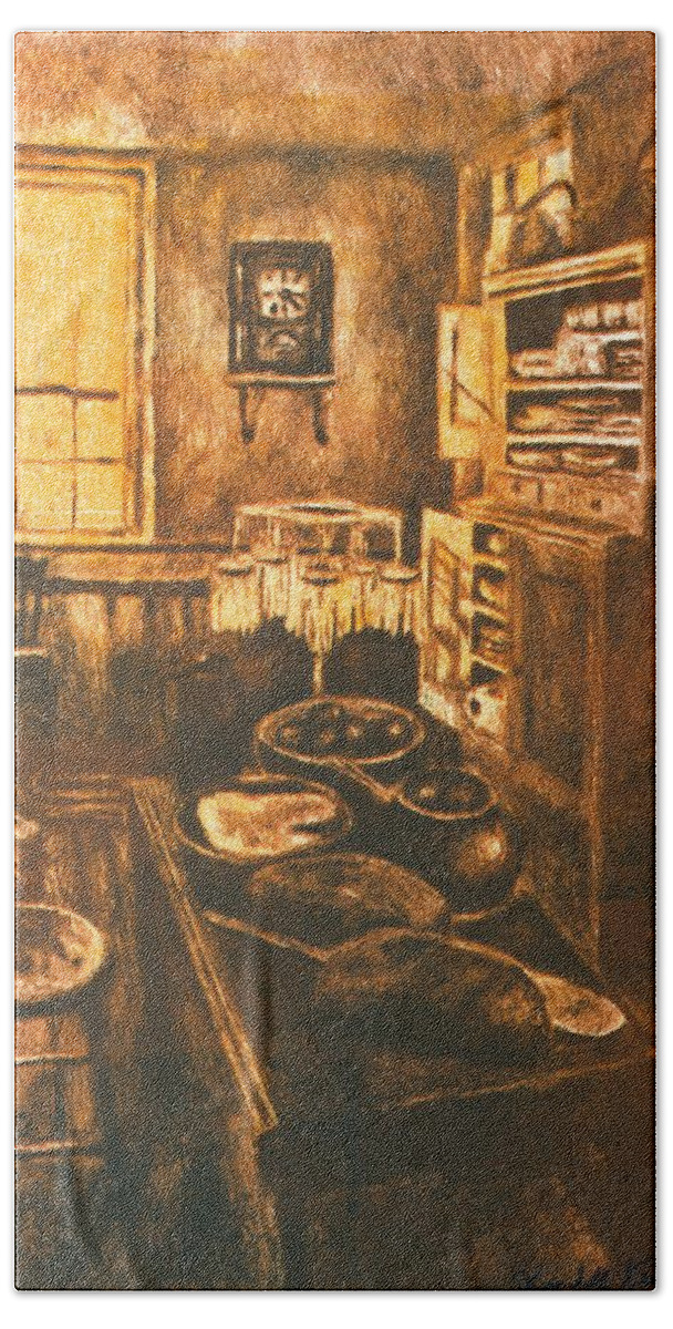 Kitchen Beach Towel featuring the drawing Old Fashioned Kitchen Again by Kendall Kessler