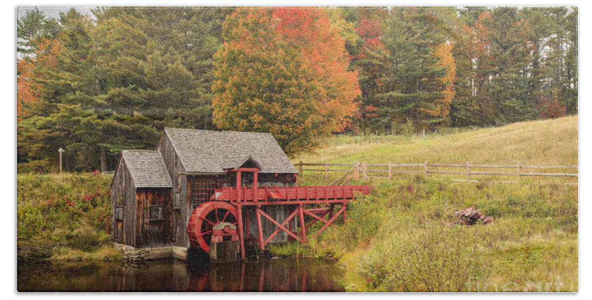New England Beach Towel featuring the photograph Old New England grist mill in Autumn by Ken Brown