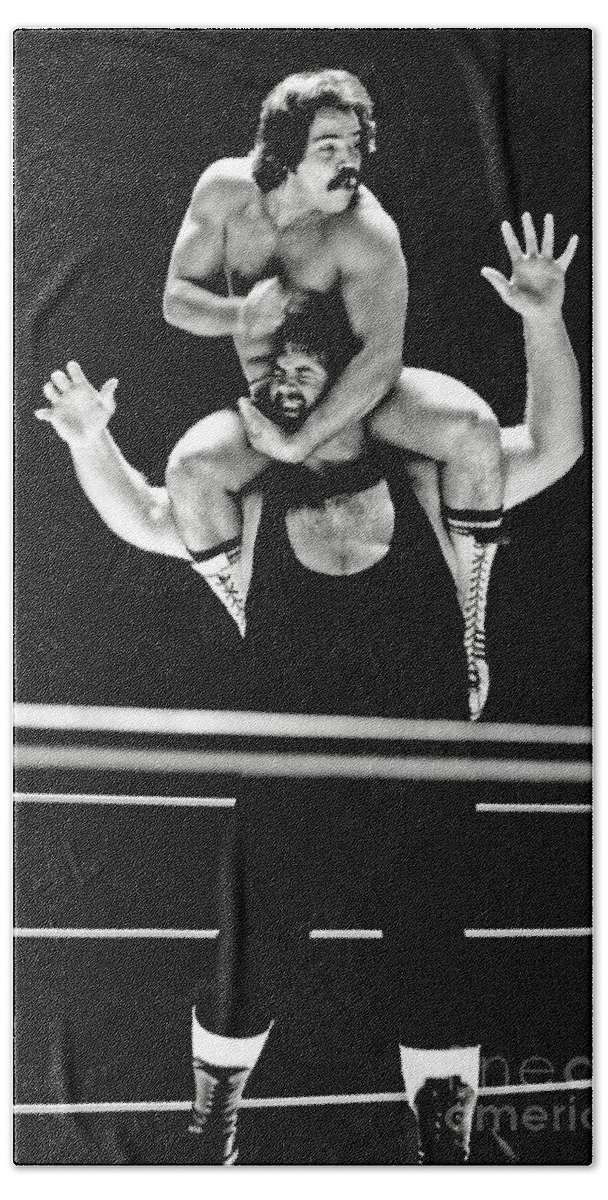 Old School Wrestling Beach Towel featuring the photograph Old School Wrestling Piggyback Ride by Mando Guerrero by Jim Fitzpatrick